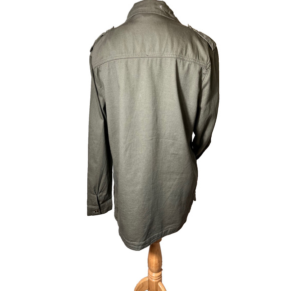 Adam Levine Women’s Olive Green Utility Shirt M Long Sleeve Epaulettes‎ Pockets - Picture 4 of 16